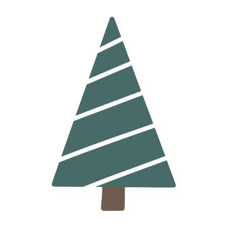 Vector hand drawn Christmas tree isolated on white background icon. Abstract doodle drawing woods. Decorative vintage fir tree for seasonal design, greeting card. Spruce with new year garland.のイラスト素材