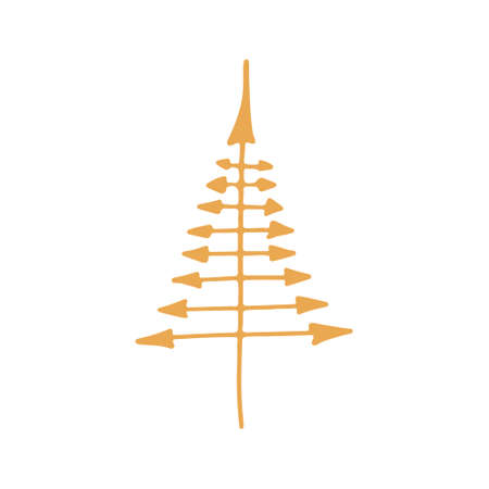 Vector hand drawn Christmas tree isolated on white background icon. Abstract doodle drawing woods. Decorative vintage fir tree for seasonal design, greeting card. Spruce with new year garland.のイラスト素材