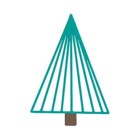 Vector hand drawn Christmas tree isolated on white background icon. Abstract doodle drawing woods. Decorative vintage fir tree for seasonal design, greeting card. Scribble spruce with new year garlandのイラスト素材