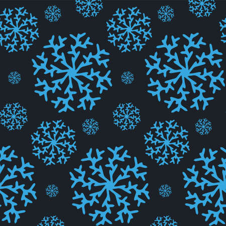Christmas seamless pattern with snowflakes isolated on dark background. Happy new year wallpaper and wrapper for seasonal design, textile, decoration, greeting card. Hand drawn prints and doodle.のイラスト素材