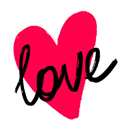 LOVE. Handwritten text love with a heart. Lettering vector illustration for poster, card, banner valentine's day, wedding. Hand drawn word - love with doodle heart. Scribble print for tee, t-shirt, cup.のイラスト素材
