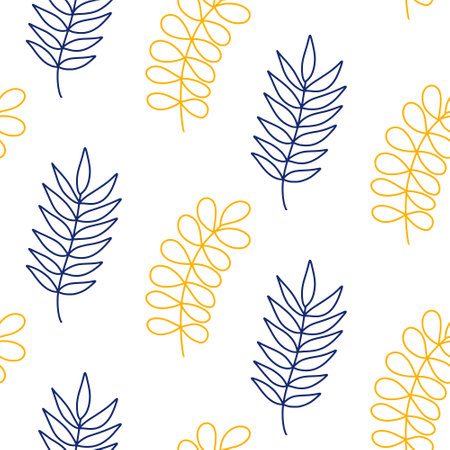 Vector hand drawn summer floral seamless pattern isolated on white background. Decorative doodle line art leaves. Tropical background for wedding design, wrapping, textiles, ornate and greeting cardsのイラスト素材