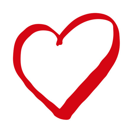 Vector hand drawn Valentine's red heart isolated on white background. Decorative doodle love heart shape sketch style. Scribble ink heart icon for wedding design, wrapping, ornate and greeting cardsのイラスト素材