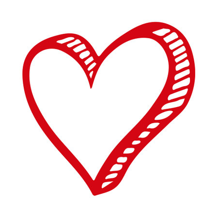 Vector hand drawn Valentine's red heart isolated on white background. Decorative cartoon doodle love heart. sketchstyle. Scribble ink heart icon for wedding design, wrapping, ornate and greeting cardのイラスト素材