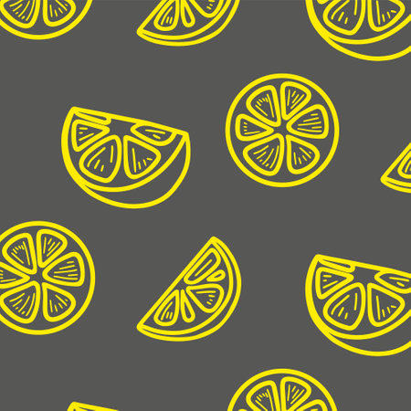 Fresh lemons background, hand drawn icons. Colorful wallpaper vector. Seamless pattern with fresh fruits collection. Decorative illustration, good for printing. Symbol of summer. Doodle style.のイラスト素材