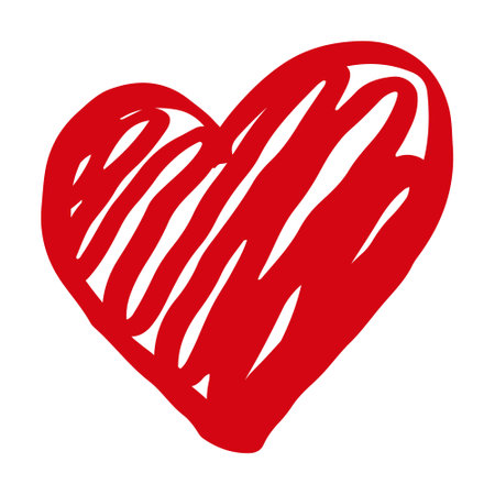 Vector hand drawn Valentine's red heart isolated on white background. Decorative doodle love heart shape sketch style. Scribble ink heart icon for wedding design, wrapping, ornate and greeting cardsのイラスト素材