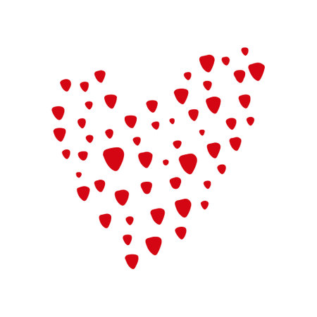 Vector hand drawn Valentine's red heart isolated on white background. Decorative doodle love heart dots sketch style. Scribble ink heart icon for wedding design, wrapping, ornate and greeting cardsのイラスト素材