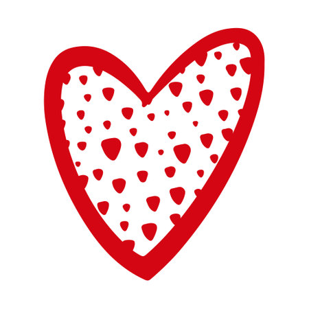 Vector hand drawn Valentine's red heart isolated on white background. Decorative doodle love heart dots sketch style. Scribble ink heart icon for wedding design, wrapping, ornate and greeting cardsのイラスト素材