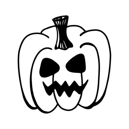 Vector halloween pumpkin clipart and icon. Funny, cute illustration for seasonal design, textile, decoration kids playroom or greeting card. Hand drawn prints and doodles.のイラスト素材