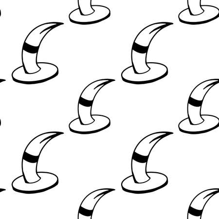 Vector halloween witch hat seamless pattern isolated on white background. Funny, cute illustration for seasonal design, textile, decoration kids playroom or greeting card. Hand drawn prints and doodleのイラスト素材
