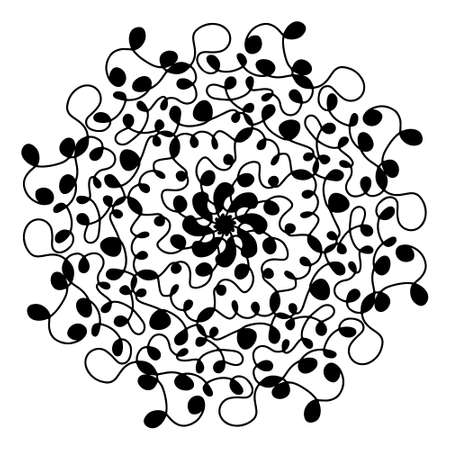Hand drawn spider web mandala isolated on white background. Cute doodle squid, octopus, tentacles, alien, hive, dreamcatcher. Coloring page for adults and kids. Scribble ink line art. Antistress bookのイラスト素材