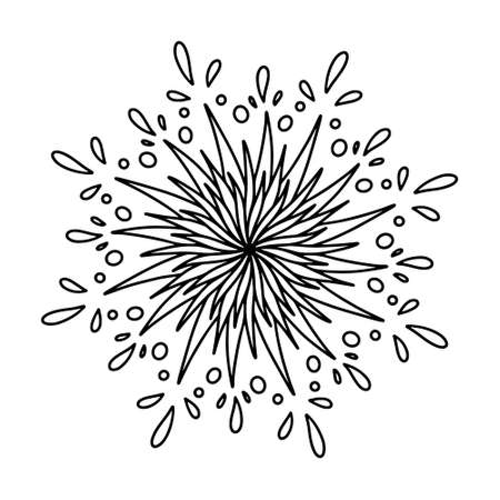 Floral vector mandala with flowers and water drops in doodle style isolated on white background. Funny and cute coloring for seasonal design, textile, decoration kids playroom or greeting cardのイラスト素材