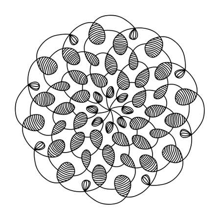 Hand drawn spider web mandala isolated on white background. Cute doodle squid, octopus, tentacles, alien, hive, dreamcatcher. Coloring page for adults and kids. Scribble ink line art. Antistress bookのイラスト素材