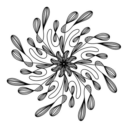 Hand drawn spider web mandala isolated on white background. Cute doodle squid, octopus, tentacles, alien, hive, dreamcatcher. Coloring page for adults and kids. Scribble ink line art. Antistress bookのイラスト素材