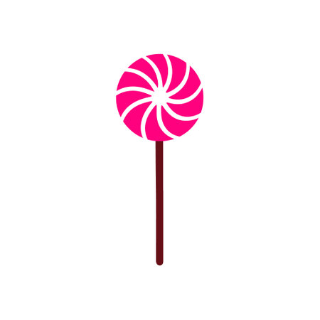 Hand drawn vector Sweet lollipop in circle shape icon. Cute doodle red candy on the stick. Tasty candy for Valentine's day, Xmas, New Year, Easter, Halloween and happy birthday party. Dessert, sugarのイラスト素材