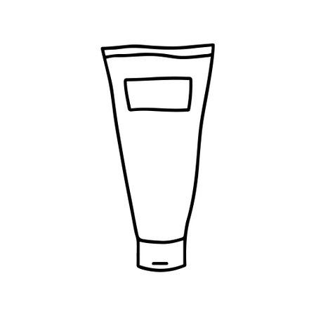 Hand drawn tube of hair care product for hairdresser isolated on white background. Doodle hair dye, shampoo, Hair Mask, balm, conditioner, lotion for man and women. Scribble adults and kids coloringのイラスト素材