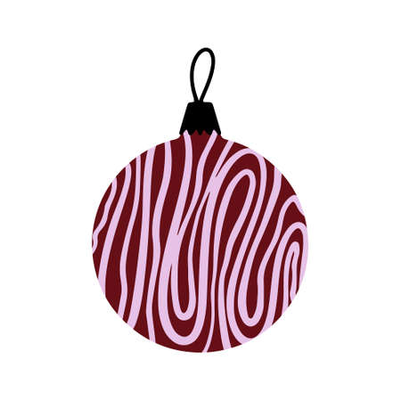Vector hand drawn Christmas bauble. Decorative doodle Xmas ball elements isolated on white background. New Year icon for winter design, ornate and greeting cards. Single Christmas tree decorationのイラスト素材
