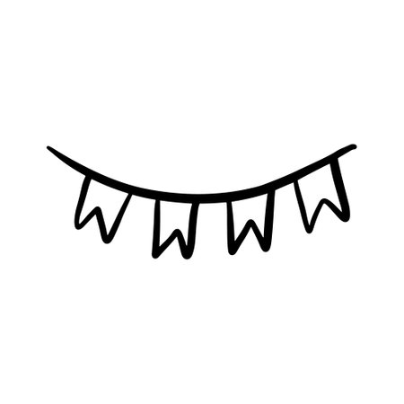 Vector hand drawn garland banner, flag for party, birthday celebration. Doodle rectangular shape garland ribbon with wavy lines. Scribble, wavy, swirls, twirls. Scribble adult and kids coloring pageのイラスト素材