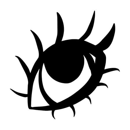 Vector open eye with eyelashes, ink art element isolated on white background. Funny illustration for seasonal design, textile, decoration kids playroom or greeting card. Hand drawn prints and doodles.のイラスト素材