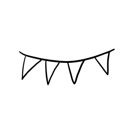 Vector hand drawn garland banner, flag for party, birthday celebration. Doodle triangular shape garland ribbon with wavy lines. Scribble, wavy, swirls, twirls. Scribble ink adult and kids coloring pageのイラスト素材