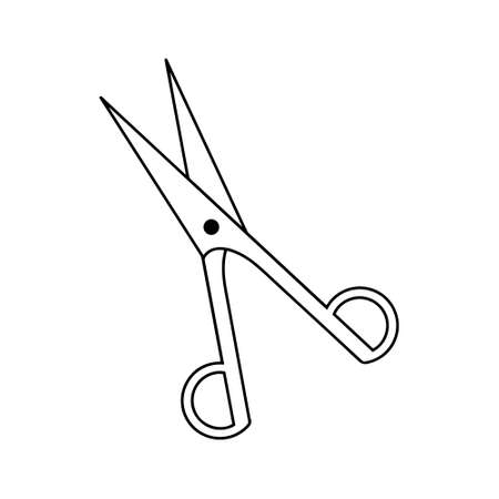 Hand drawn scissors of hair care products for hairdresser isolated on white background. Doodle scissors for haircut in barbershop. Scribble adults and kids coloring page. thin line design iconのイラスト素材