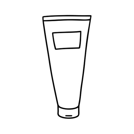Hand drawn tube of hair care product isolated on white background. Doodle hair dye, shampoo, Mask, balm, conditioner, lotion for man and women. Scribble ink adults and kids coloring page, outline artのイラスト素材