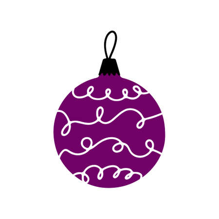 Vector hand drawn Christmas bauble. Decorative doodle Xmas ball elements isolated on white background. New Year icon for winter design, ornate and greeting cards. Single Christmas tree decorationのイラスト素材