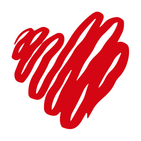 Vector hand drawn Valentine's red heart isolated on white background. Decorative doodle love heart shape sketch style. Scribble ink heart icon for wedding design, wrapping, ornate and greeting cardsのイラスト素材
