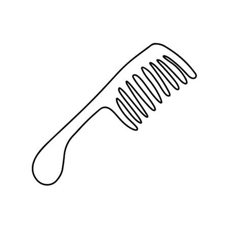 Hand drawn hair brush of hair care products for hairdresser isolated on white background. Doodle scallop for hairstyle in barbershop. Scribble adults and kids coloring page. thin line design iconのイラスト素材