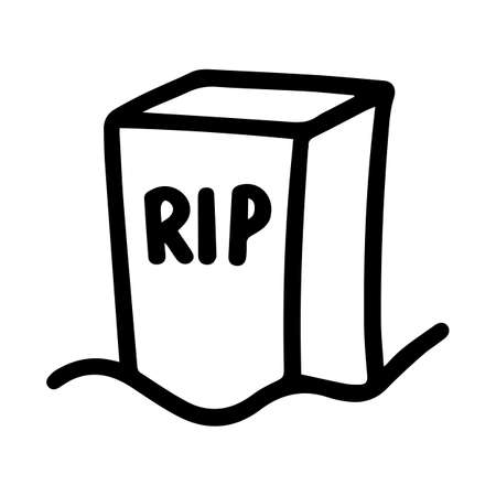 Vector halloween gravestone, cemetery clipart icon on white background. Funny, cute illustration for seasonal design, textile, decoration kids playroom or greeting card. Hand drawn prints and doodles.のイラスト素材