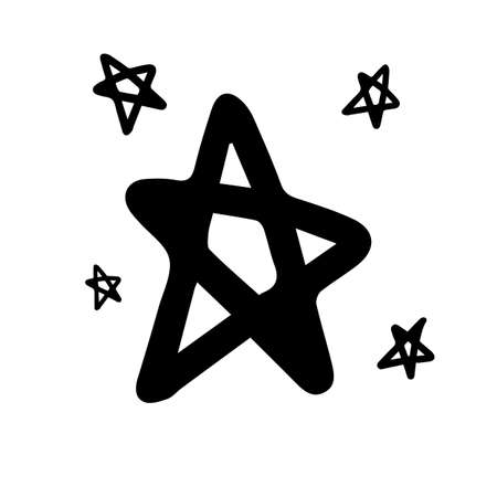 Vector single hand drawn star icon in doodle style on white background. Mini vector vector stars set of illustration for cards, posters, stickers and professional design. night sky stars.のイラスト素材