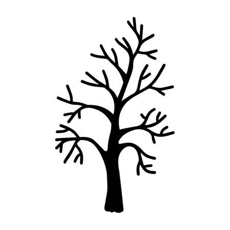 Vector halloween dry tree clipart isolated on white background. Funny, cute illustration for seasonal design, textile, decoration kids playroom or greeting card. Hand drawn prints and doodles.のイラスト素材