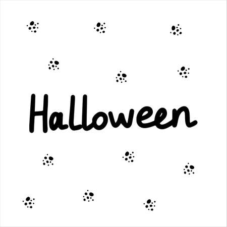 Halloween text isolated on white background. Hand drawn text in doodle style for greeting cards, posters, recipe, culinary design. Doodle vector illustration.のイラスト素材