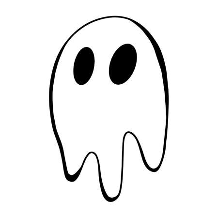 Vector halloween ghost clipart, icon and coloring. Funny, cute illustration for seasonal design, textile, decoration kids playroom or greeting card. Hand drawn prints and doodles. kind ghostのイラスト素材