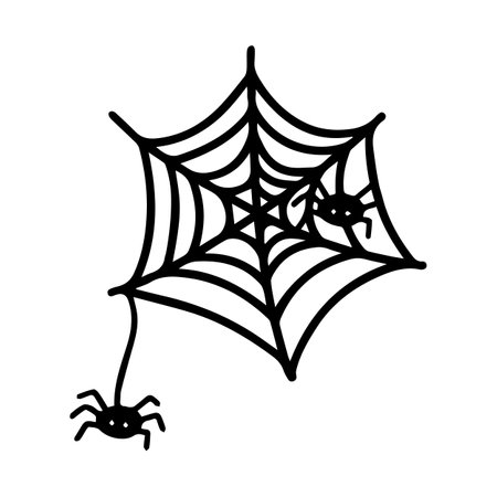 Vector halloween spider web clipart isolated on white background. Funny, cute illustration for seasonal design, textile, decoration kids playroom or greeting card. Hand drawn prints and doodles.のイラスト素材