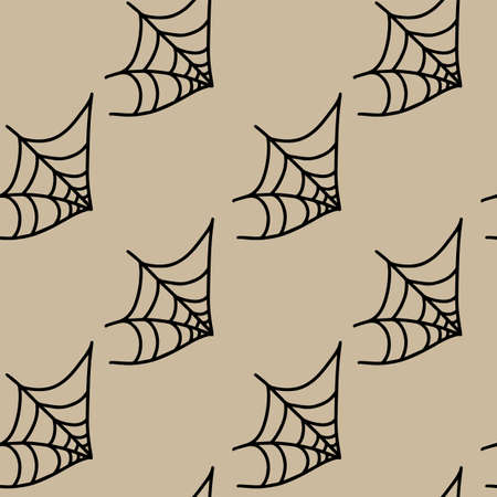 Vector halloween seamless pattern spider web clipart isolated. Funny, cute illustration for seasonal design, textile, decoration kids playroom or greeting card. Hand drawn prints and doodles.のイラスト素材