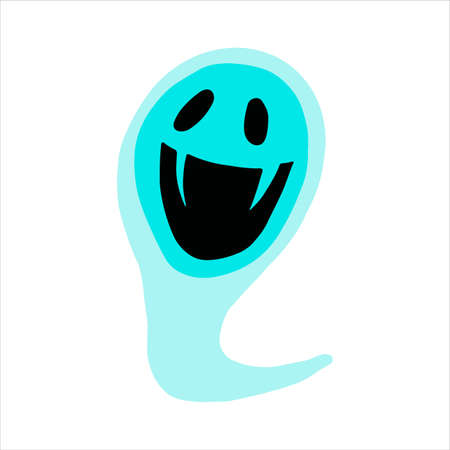 Vector halloween ghost clipart, icon and coloring isolated on white background. Funny, cute illustration for seasonal design, textile, decoration kids playroom or greeting card. hand drawn prints.のイラスト素材