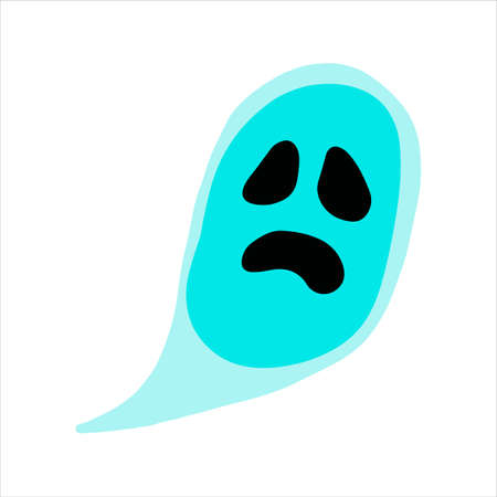 Vector halloween ghost clipart, icon and coloring isolated on white background. Funny, cute illustration for seasonal design, textile, decoration kids playroom or greeting card. hand drawn prints.のイラスト素材