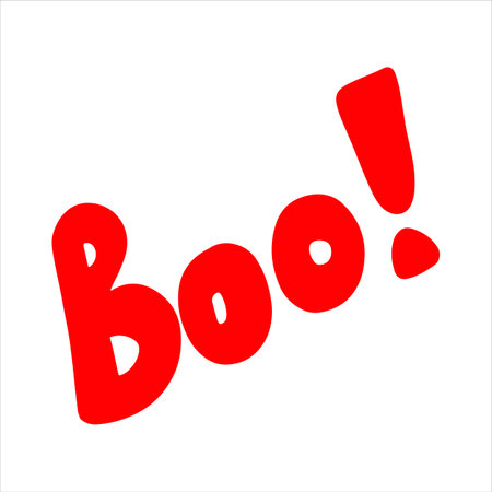 Halloween Boo text of doodle clipart. Funny, cute illustration for seasonal design, textile, decoration kids playroom or greeting card. Hand drawn prints and color halloween elements for celebration.のイラスト素材
