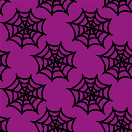 Vector halloween seamless pattern spider web clipart isolated on blue background. Funny, cute illustration for seasonal design, textile, decoration kids playroom or greeting card. hand drawn art.のイラスト素材