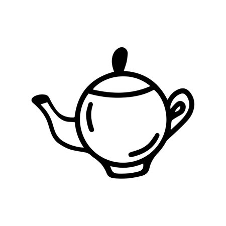 Vector Single teapot, coffee pot or stew pan for kitchen. Funny and cute Illustration for seasonal design, textile, decoration kids playroom or greeting card. Hand drawn prints and doodle Stay home.のイラスト素材