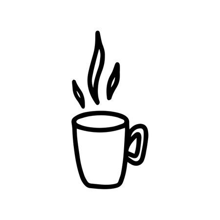 Single hand drawn cup of coffee, chocolate, cocoa, americano or cappuccino. Doodle vector illustration. Funny and cute Illustration for tea party at cafe or Stay home. isolated on white background.のイラスト素材
