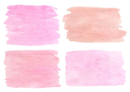 Watercolor pink brush strokes set. Hand painted pastel colored aquarelle backgrounds isolated on white. Template smears for text or decoration design.の写真素材