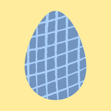 Colored blue Easter egg vector illustration. Modern textured egg shape decorated with hand painted checkerboards on yellow background. Trendy simple Happy Easter poster, card design. Egg hunt iconのイラスト素材