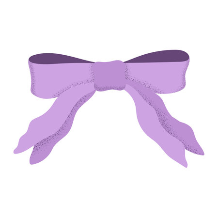 Ribbon bow vector illustration. Cute purple bowknot isolated on white background. Elegant hair accessory. Trendy coquette clipart for party, birthday celebration in flat style with dotted textureのイラスト素材