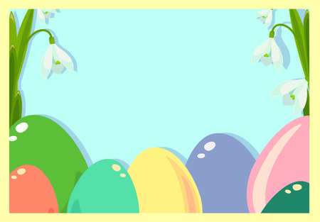 Easter frame with easter eggs . Decorative frame from eggs. Easter eggs with colorful flowers.のイラスト素材