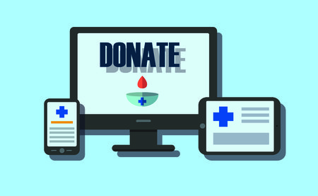 Blood donation, medicine help hospital, save life, flat style, minimal. Online serviceのイラスト素材