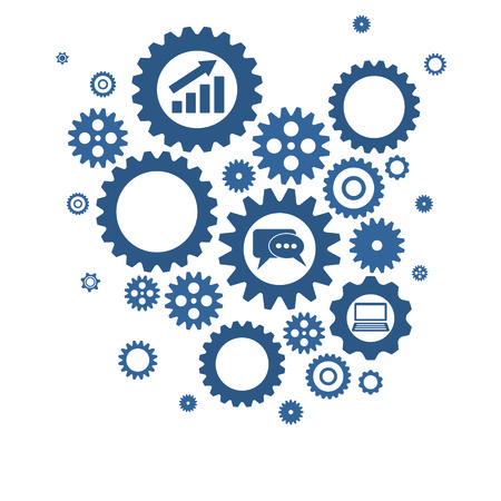 Teamwork graphic vector design. GEars and cogs with copyspace, place for text. communication concept.のイラスト素材