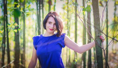 beautiful girl in the forestの写真素材