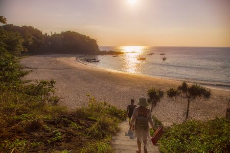 sunset on a beautiful deserted beach in Thailandの写真素材